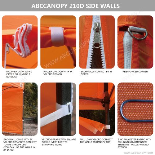  ABCCANOPY 10x10 Pop up Canopy Tent Instant Shelter Commercial Portable Market Canopy with 4 Removable Zipper End Side Walls & Wheeled Bag, Bonus 4 Sand Bags & 23 Square Feet of Awn