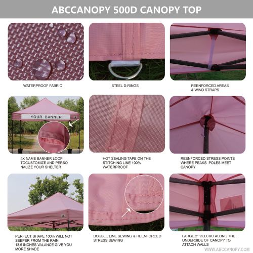  ABCCANOPY 10x10 Pop up Canopy Tent Instant Shelter Commercial Portable Market Canopy with 4 Removable Zipper End Side Walls & Wheeled Bag, Bonus 4 Sand Bags & 23 Square Feet of Awn