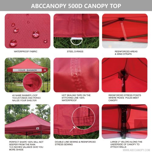  ABCCANOPY 10x10 Pop up Canopy Tent Instant Shelter Commercial Portable Market Canopy with 4 Removable Zipper End Side Walls & Wheeled Bag, Bonus 4 Sand Bags & 23 Square Feet of Awn