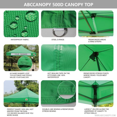  ABCCANOPY 10x10 Pop up Canopy Tent Instant Shelter Commercial Portable Market Canopy with 4 Removable Zipper End Side Walls & Wheeled Bag, Bonus 4 Sand Bags & 23 Square Feet of Awn