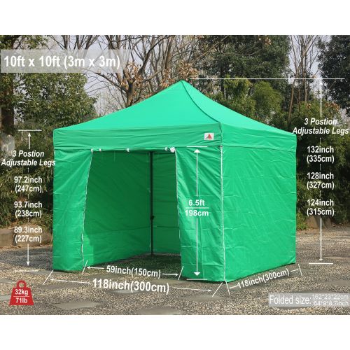  ABCCANOPY 10x10 Pop up Canopy Tent Instant Shelter Commercial Portable Market Canopy with 4 Removable Zipper End Side Walls & Wheeled Bag, Bonus 4 Sand Bags & 23 Square Feet of Awn
