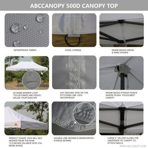  ABCCANOPY 18+ Colors Deluxe 10x15 Pop up Canopy Outdoor Party Tent Commercial Gazebo with Enclosure Walls and Wheeled Carry Bag Bonus 4X Weight Bag and 2X Half Walls (White)