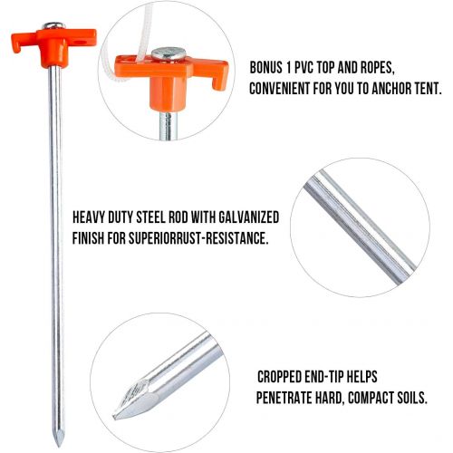  [아마존베스트]ABCCANOPY Tent Stake Pegs Garden Stakes, 10pcs Galvanized Non-Rust 10 Pop up Pergolas Canopy Accessories Gazebo Accessories Peg Stakes Orange Stopper Bonus 4pcs 10ft Ropes & 1 PVC