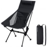 ABCCANOPY Ultralight High Back Folding Camping Chair with Headrest, Side Pocket & Carry Bag 330lbs Capacity for Outdoor Camping,Travel,Hiking (Black)
