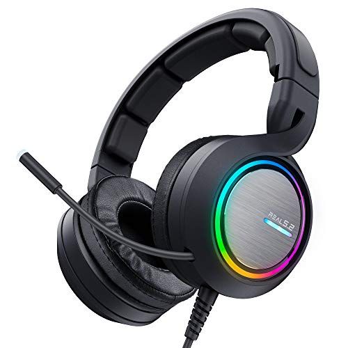  ABKONCORE B1000R Gaming Headset with True 5.2 Surround Sound for PC, Laptop, USB Headset with Noise-Cancelling Microphone, Gaming Headphones with Bass Vibration, RGB LED Light, in-