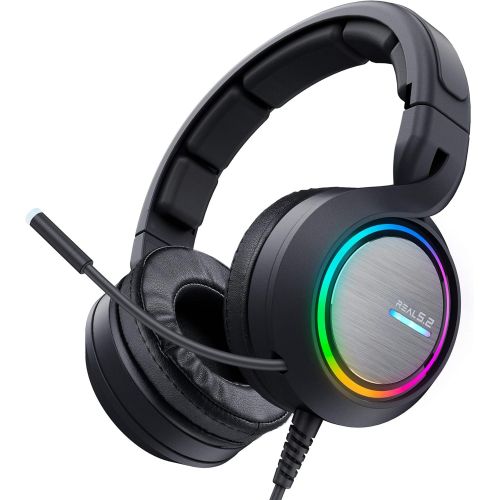  ABKONCORE B1000R Gaming Headset with True 5.2 Surround Sound for PC, Laptop, USB Headset with Noise-Cancelling Microphone, Gaming Headphones with Bass Vibration, RGB LED Light, in-