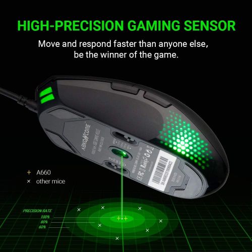  ABKONCORE A660 Gaming Mouse Wired, [10000 DPI] Computer Mice for Laptop with 8 Programmable Buttons, RGB Backlight, Adjustable DPI, Comfortable Grip Mice for Laptop, PC, Mac,Window