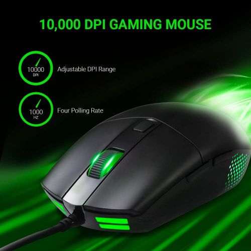  ABKONCORE A660 Gaming Mouse Wired, [10000 DPI] Computer Mice for Laptop with 8 Programmable Buttons, RGB Backlight, Adjustable DPI, Comfortable Grip Mice for Laptop, PC, Mac,Window