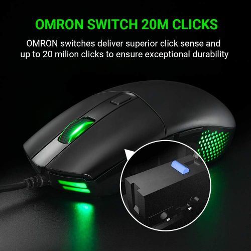  ABKONCORE A660 Gaming Mouse Wired, [10000 DPI] Computer Mice for Laptop with 8 Programmable Buttons, RGB Backlight, Adjustable DPI, Comfortable Grip Mice for Laptop, PC, Mac,Window