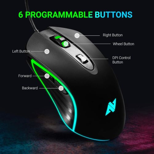  ABKONCORE M30 Gaming Mouse Wired, USB Computer Mice for Game & Daily, 6 Programmable Buttons, Chroma RGB Backlit, 3500 DPI Adjustable, Comfortable Grip Ergonomic Mice for PC, Lapto