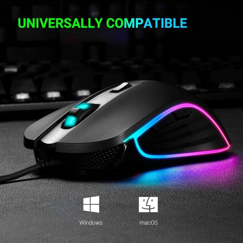  ABKONCORE M30 Gaming Mouse Wired, USB Computer Mice for Game & Daily, 6 Programmable Buttons, Chroma RGB Backlit, 3500 DPI Adjustable, Comfortable Grip Ergonomic Mice for PC, Lapto