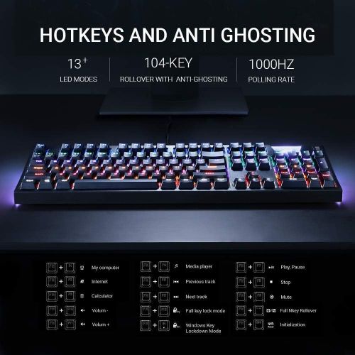  ABKONCORE Gaming Mechanical Keyboard K660, RGB Side LED and Backlit Keyboard USB Wired Computer Keyboard with OUTEMU Blue Switches, 104 Full Key-Rollover, Anti Ghosting Keyboard wi