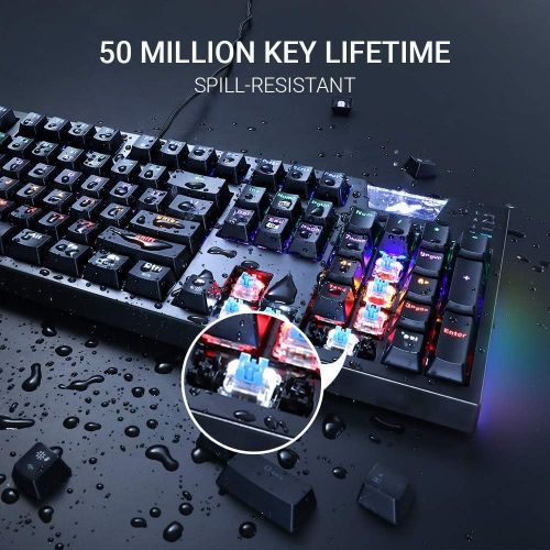  ABKONCORE Gaming Mechanical Keyboard K660, RGB Side LED and Backlit Keyboard USB Wired Computer Keyboard with OUTEMU Blue Switches, 104 Full Key-Rollover, Anti Ghosting Keyboard wi