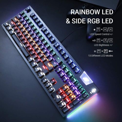  ABKONCORE Gaming Mechanical Keyboard K660, RGB Side LED and Backlit Keyboard USB Wired Computer Keyboard with OUTEMU Blue Switches, 104 Full Key-Rollover, Anti Ghosting Keyboard wi