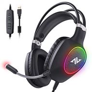 ABKONCORE Gaming Headset with Noise-canceling Microphone, Lightweight PS4 Headset with 50mm Speaker Driver, Cool RGB LED Light, Gaming Headphone with Pressure-Relieving Ear Cushion