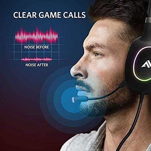  ABKONCORE Gaming Headset with Noise-canceling Microphone, Lightweight PS4 Headset with 50mm Speaker Driver, Cool RGB LED Light, Gaming Headphone with Pressure-Relieving Ear Cushion