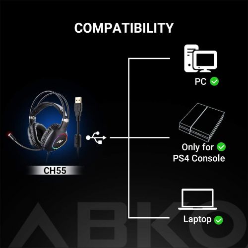  ABKONCORE Gaming Headset with Noise-canceling Microphone, Lightweight PS4 Headset with 50mm Speaker Driver, Cool RGB LED Light, Gaming Headphone with Pressure-Relieving Ear Cushion