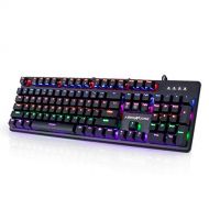 ABKONCORE 100% Mechanical Hot Swappable Gaming Keyboard K595, Full Key Rollover Wired USB Rainbow LED Backlit, 104 Keys Splash-Proof GTMX Blue Switches for Gaming, Work, Home, Offi