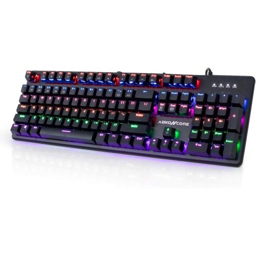  ABKONCORE 100% Mechanical Hot Swappable Gaming Keyboard K595, Full Key Rollover Wired USB Rainbow LED Backlit, 104 Keys Splash-Proof GTMX Blue Switches for Gaming, Work, Home, Offi