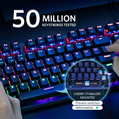  ABKONCORE 100% Mechanical Hot Swappable Gaming Keyboard K595, Full Key Rollover Wired USB Rainbow LED Backlit, 104 Keys Splash-Proof GTMX Blue Switches for Gaming, Work, Home, Offi