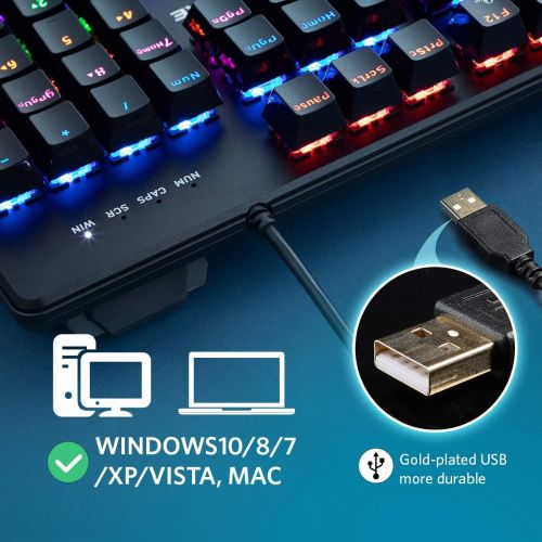  ABKONCORE 100% Mechanical Hot Swappable Gaming Keyboard K595, Full Key Rollover Wired USB Rainbow LED Backlit, 104 Keys Splash-Proof GTMX Blue Switches for Gaming, Work, Home, Offi