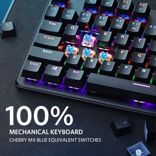  ABKONCORE 100% Mechanical Hot Swappable Gaming Keyboard K595, Full Key Rollover Wired USB Rainbow LED Backlit, 104 Keys Splash-Proof GTMX Blue Switches for Gaming, Work, Home, Offi
