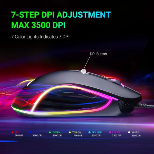  ABKONCORE M30 Gaming Mouse Wired, USB Computer Mice for Game & Daily, 6 Programmable Buttons, Chroma RGB Backlit, 3500 DPI Adjustable, Comfortable Grip Ergonomic Mice for PC, Lapto
