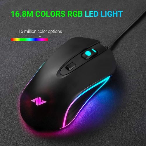  ABKONCORE M30 Gaming Mouse Wired, USB Computer Mice for Game & Daily, 6 Programmable Buttons, Chroma RGB Backlit, 3500 DPI Adjustable, Comfortable Grip Ergonomic Mice for PC, Lapto