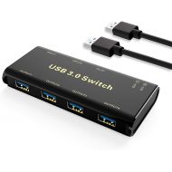 [아마존베스트]USB 3.0 Switch Selector,ABLEWE KVM Switcher Adapter 4 Port USB Peripheral Switcher Box Hub for Mouse, Keyboard, Scanner, Printer, PCs with One-Button Switch and 2 Pack USB Cable