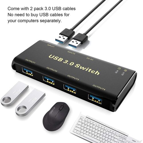  [아마존베스트]USB 3.0 Switch Selector,ABLEWE KVM Switcher Adapter 4 Port USB Peripheral Switcher Box Hub for Mouse, Keyboard, Scanner, Printer, PCs with One-Button Switch and 2 Pack USB Cable