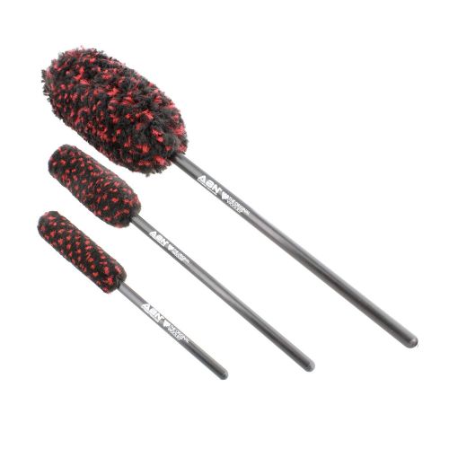  ABN Car Wheel Rim Cleaning 3-Piece Kit  Wheel Woolies Brush Stick Tool  Tire Woolie  Wooly Wand Set (3 Brushes)