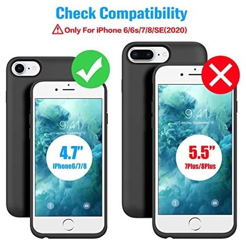 [아마존베스트]ABOE Battery Case for iPhone 8/7/6s/6/SE(2020), [6000mAh] Upgraded Charging Case Rechargeable Battery Pack for iPhone 8/7 Portable Charger case for iPhone 6S/6 /SE(2020)(4.7 inch)-[Blac
