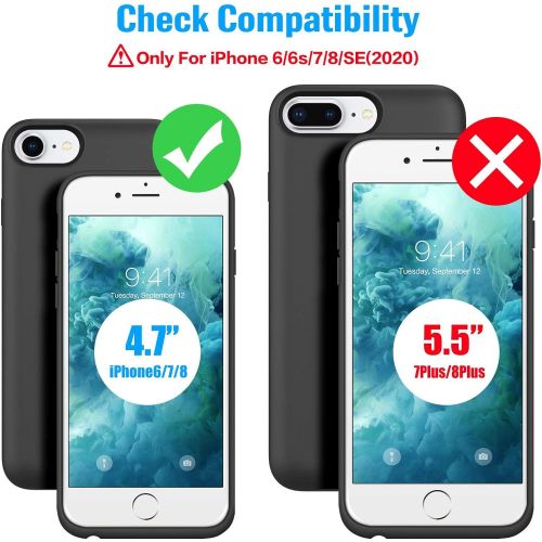  [아마존베스트]ABOE Battery Case for iPhone 8/7/6s/6/SE(2020), [6000mAh] Upgraded Charging Case Rechargeable Battery Pack for iPhone 8/7 Portable Charger case for iPhone 6S/6 /SE(2020)(4.7 inch)-[Blac