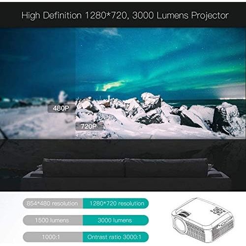  [아마존 핫딜]  [아마존핫딜]Beamer Native 720p ABOX A2 3000 Lumen Aktualisierte Mini LED Projektor,+40% Helligkeit Full HD 1080P,unterstuetzt HDMI USB SD VGA AV fuer Laptop,Smartphone Perfekt fuer Fussballspiele,