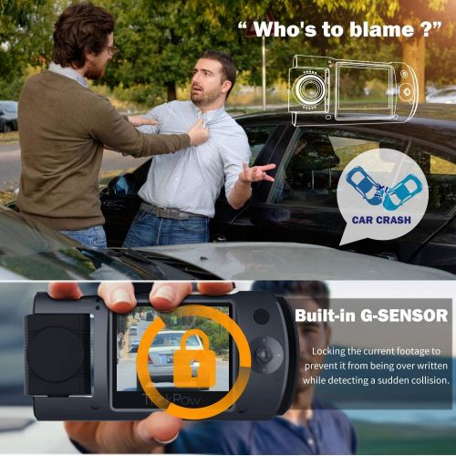  Dash Cam, Trekpow by ABOX HD 1080P Car DVR Dashboard Camera with 180°Rotation for Front or Cabin, 2 LCD, 170°Wide Len, Night Vision, G-Sensor Lock, Loop Recording, Motion Detection