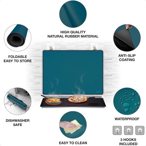  Abra Stove Top Cover for Electric Stove, Washer and Dryer Thick Natural Rubber Glass Top Protector Prevents Scratching Extra Counter Space Bonus 2 Gap Covers (28.5x20.5, Teal)