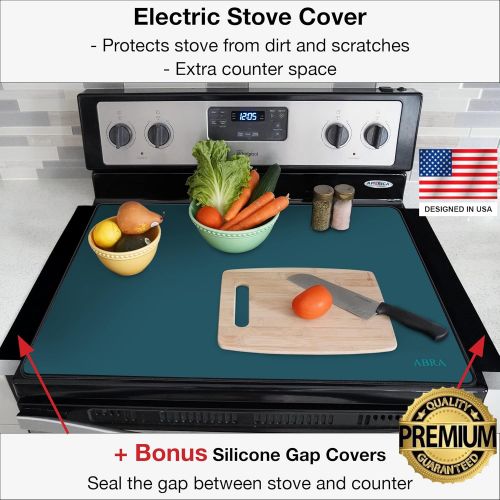  Abra Stove Top Cover for Electric Stove, Washer and Dryer Thick Natural Rubber Glass Top Protector Prevents Scratching Extra Counter Space Bonus 2 Gap Covers (28.5x20.5, Teal)