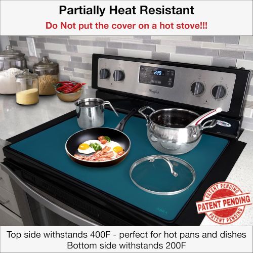  Abra Stove Top Cover for Electric Stove, Washer and Dryer Thick Natural Rubber Glass Top Protector Prevents Scratching Extra Counter Space Bonus 2 Gap Covers (28.5x20.5, Teal)