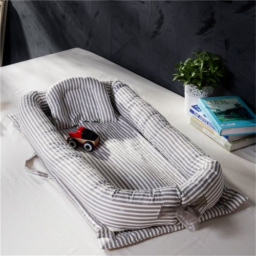  [아마존베스트]Abreeze Baby Bassinet for Bed -Grey Striped Baby Lounger - Breathable & Hypoallergenic Co-Sleeping Baby...