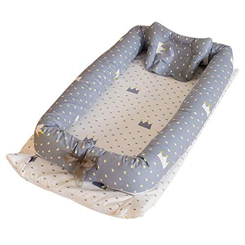  [아마존베스트]Abreeze Baby Bassinet for Bed - Crown Printed Baby Lounger - Breathable & Hypoallergenic Co-Sleeping Baby Bed - 100% Cotton Portable Crib for Bedroom/Travel