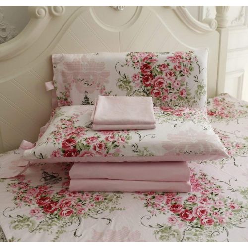  Abreeze King Bed Floral Pink Fitted Sheet Luxury Bedding,Girls Bedding, 4-Piece