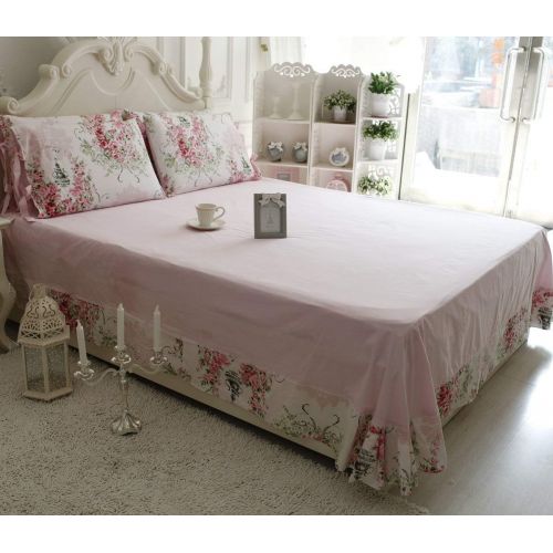  Abreeze King Bed Floral Pink Fitted Sheet Luxury Bedding,Girls Bedding, 4-Piece