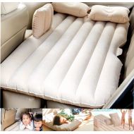 ABlevel FLY5D Inflatable Car Mobile Cushion Seat Sleep Rest Mattress Air Bed Outdoor Sofa Mat Car Air Mattress Travel Bed Beige with Gear