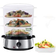 A/C Food Steamer For Cooking, 800W Electric Vegetable BPA-Free with Timer and 3 Tier Stackable Baskets, Pot Cooker Built-in Egg Holders Rice Bowl, 9.5 Quart, White, 4401, 10.74x10.
