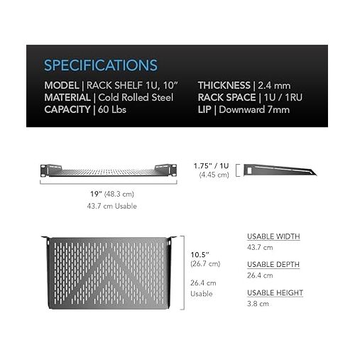  AC Infinity Vented Cantilever 1U Universal Rack Shelf, 10