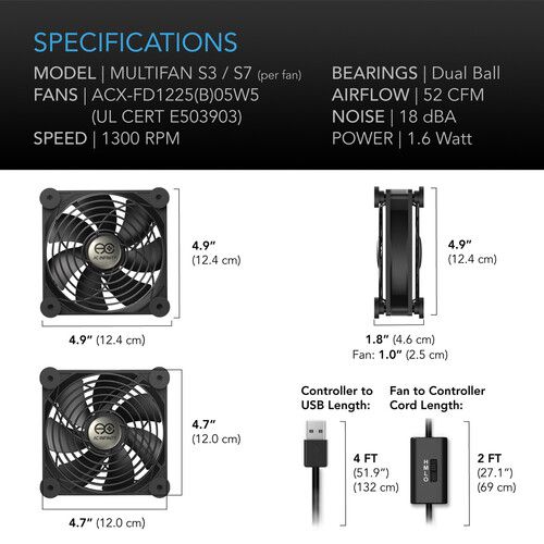  AC Infinity Multifan S7 Dual USB Cooling Fans