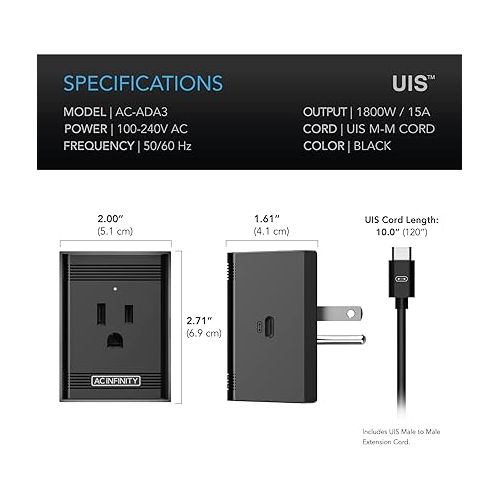  AC Infinity UIS Control Plug, Socket Adapter to Connect UIS Smart Controllers to Outlet Devices