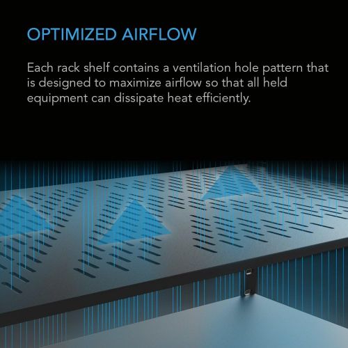  AC Infinity Vented Cantilever 1U Universal Rack Shelf, 8 Deep, for 19 equipment racks. Heavy-Duty 2.4mm Cold Rolled Steel, 50lbs Capacity.