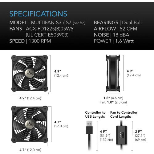  [아마존베스트]AC Infinity MULTIFAN S7, Quiet Dual 120mm USB Fan, UL-Certified for Receiver DVR Playstation Xbox Computer Cabinet Cooling