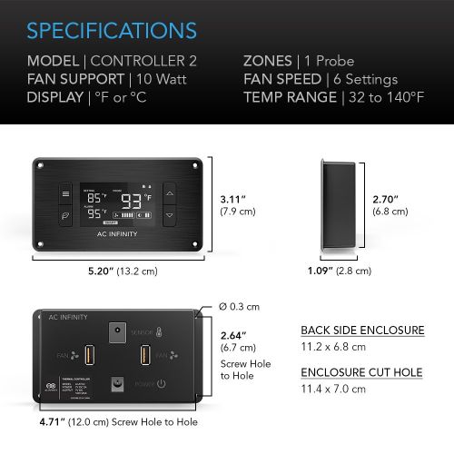  AC Infinity AIRPLATE T8 PRO, Quiet Cooling Dual-Fan System 6 with Thermostat Control, for Home Theater AV Cabinets